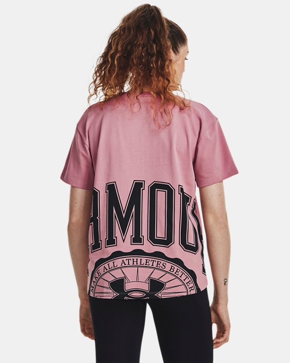 Women's UA Crest Heavyweight Short Sleeve in Pink image number 1